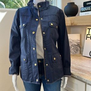 J Crew Women's Downtown Field Navy Blue Waxed Cotton Full Zip Jacket! Size M